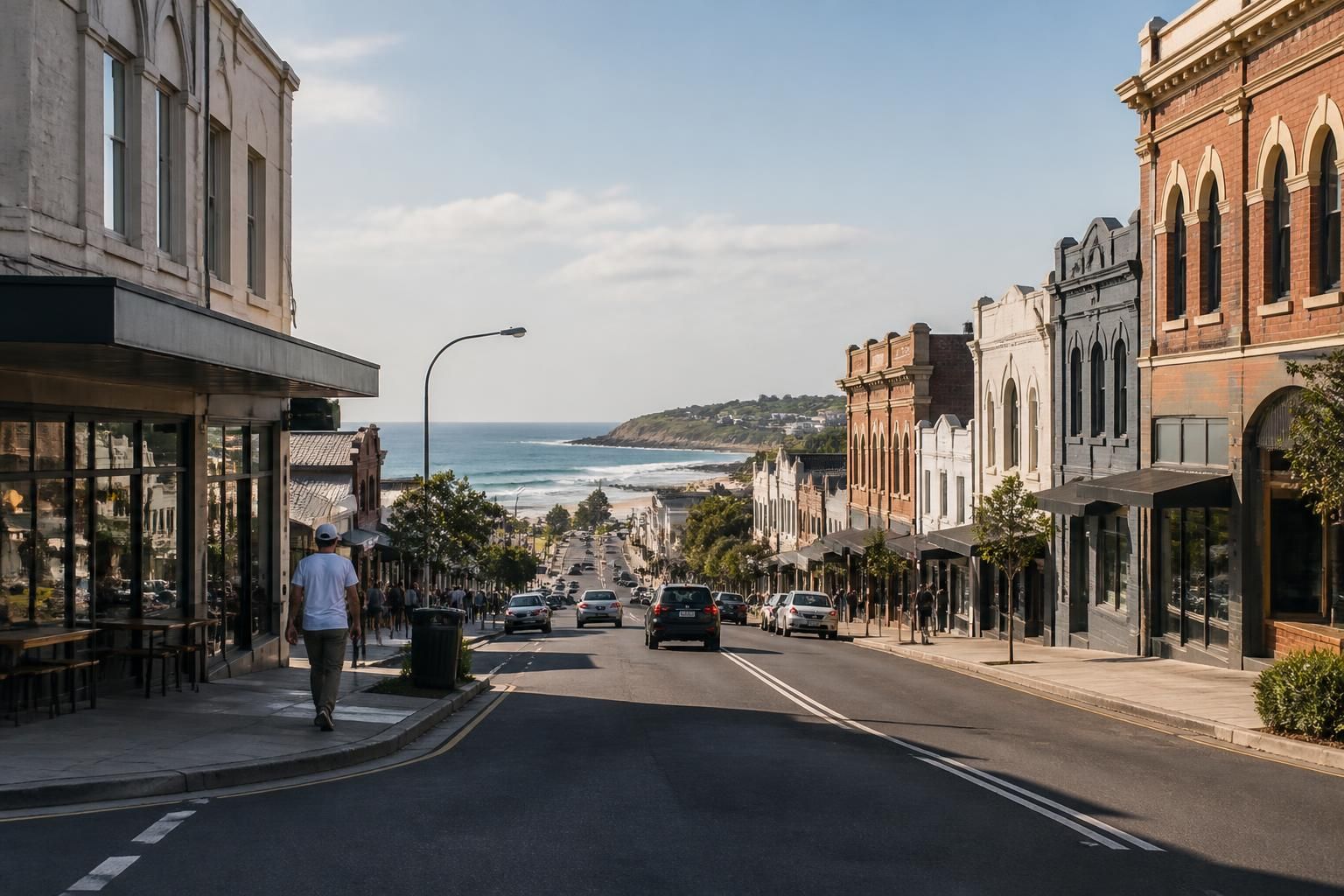Newcastle coastal street with clean roads and relaxed atmosphere.