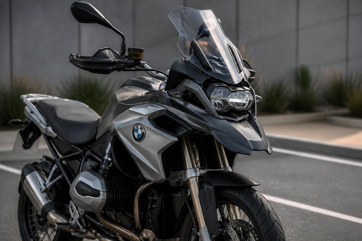 Premium BMW motorcycle parked in a clean outdoor lot.